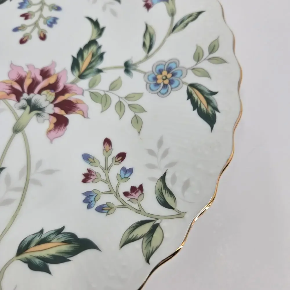 Vintage Andrea by Sadek porcelain cake plate floral gold scalloped edge Japan